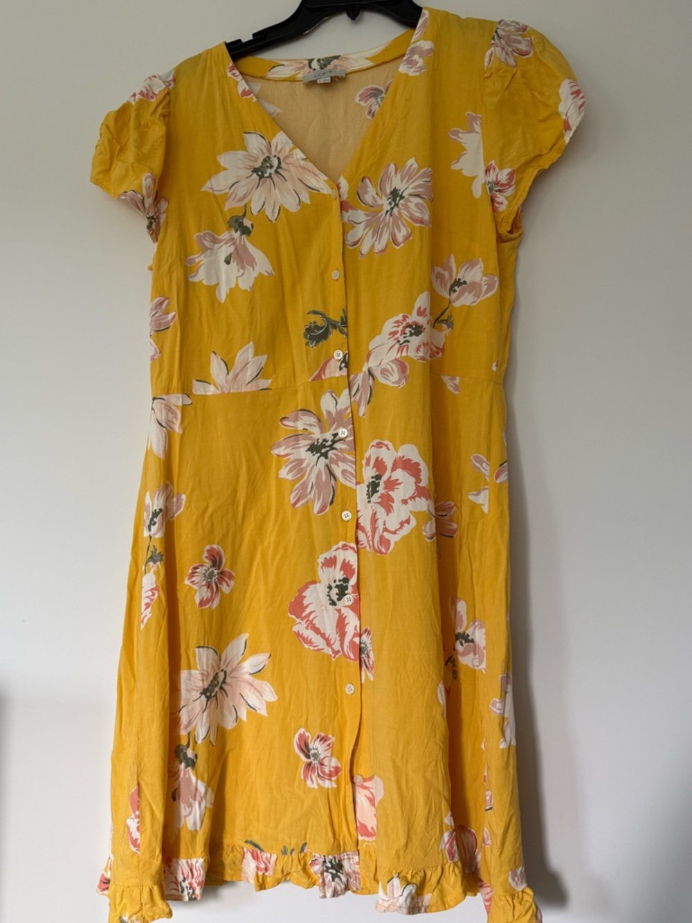 LOFT Yellow Floral Button-Front Mini Dress